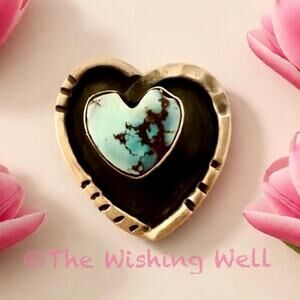 Picture Box Golden Hills Turquoise Heart Ring Artisan Sterling Size Adjustable